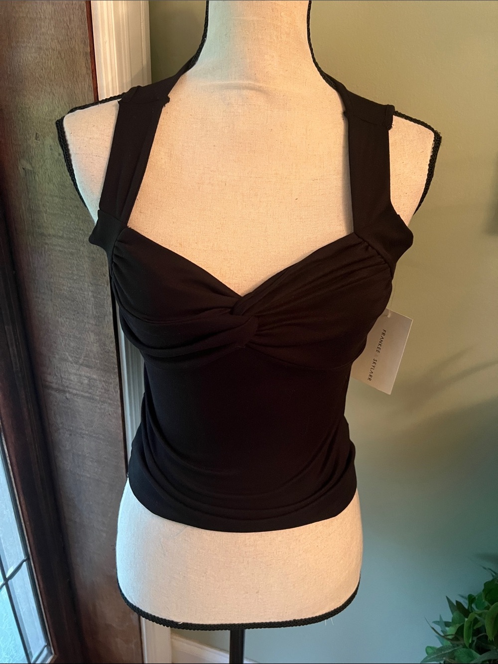 Twist-Front Black Sleeveless Top